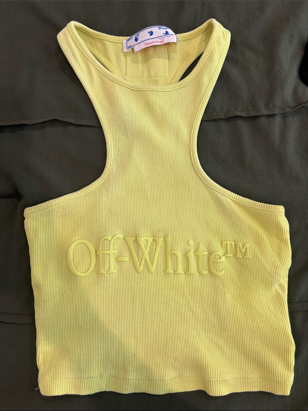 Off-White Seasonal Logo Ribbed Racerback Crop Tank in Neon Green